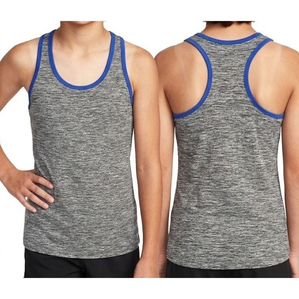 Old Navy Active Tank Top Kids XL 14 Grey Blue Space Dye Racerback Athletic Shirt